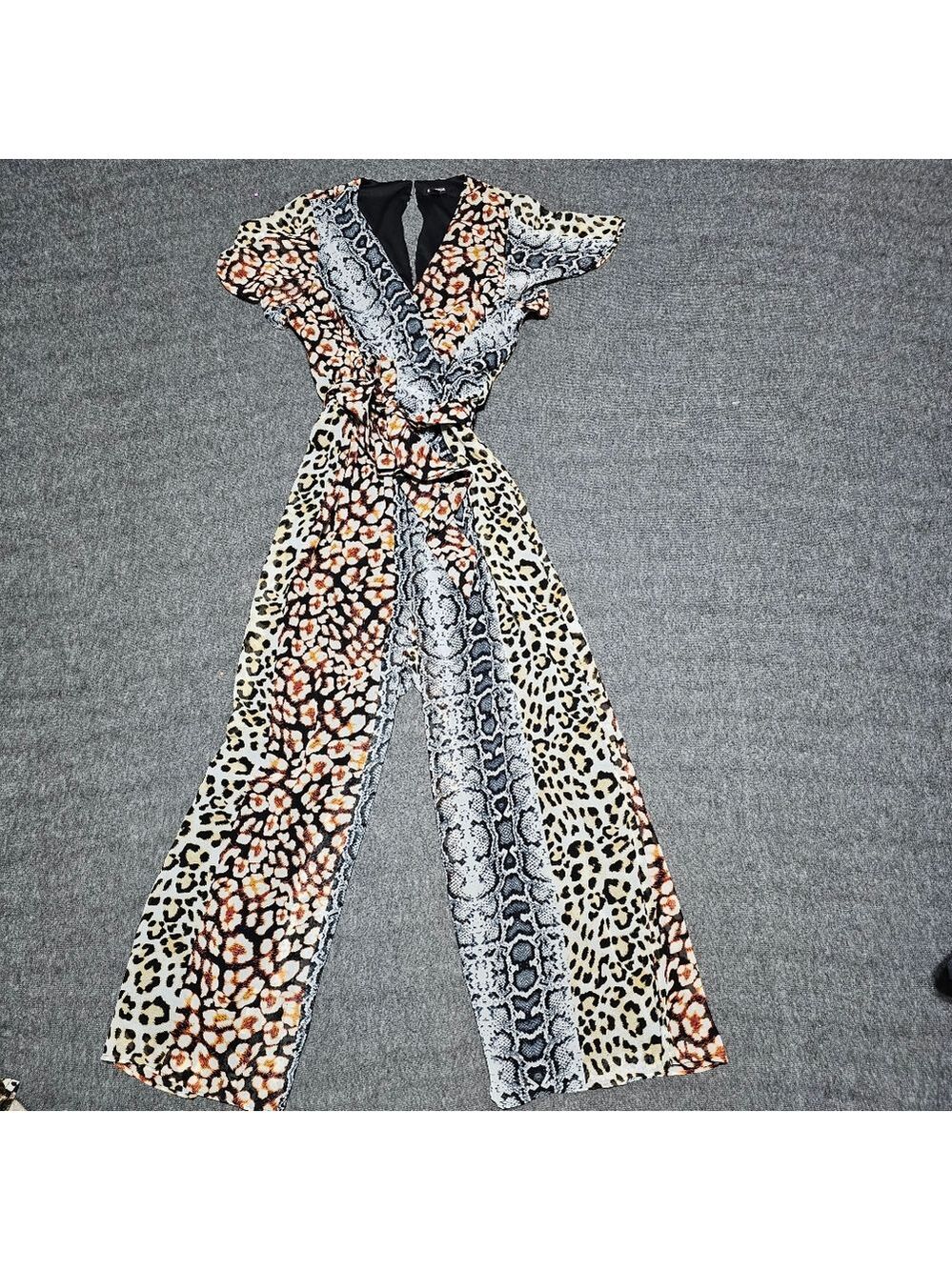 Express Animal Print V-Neck Jumpsuit S